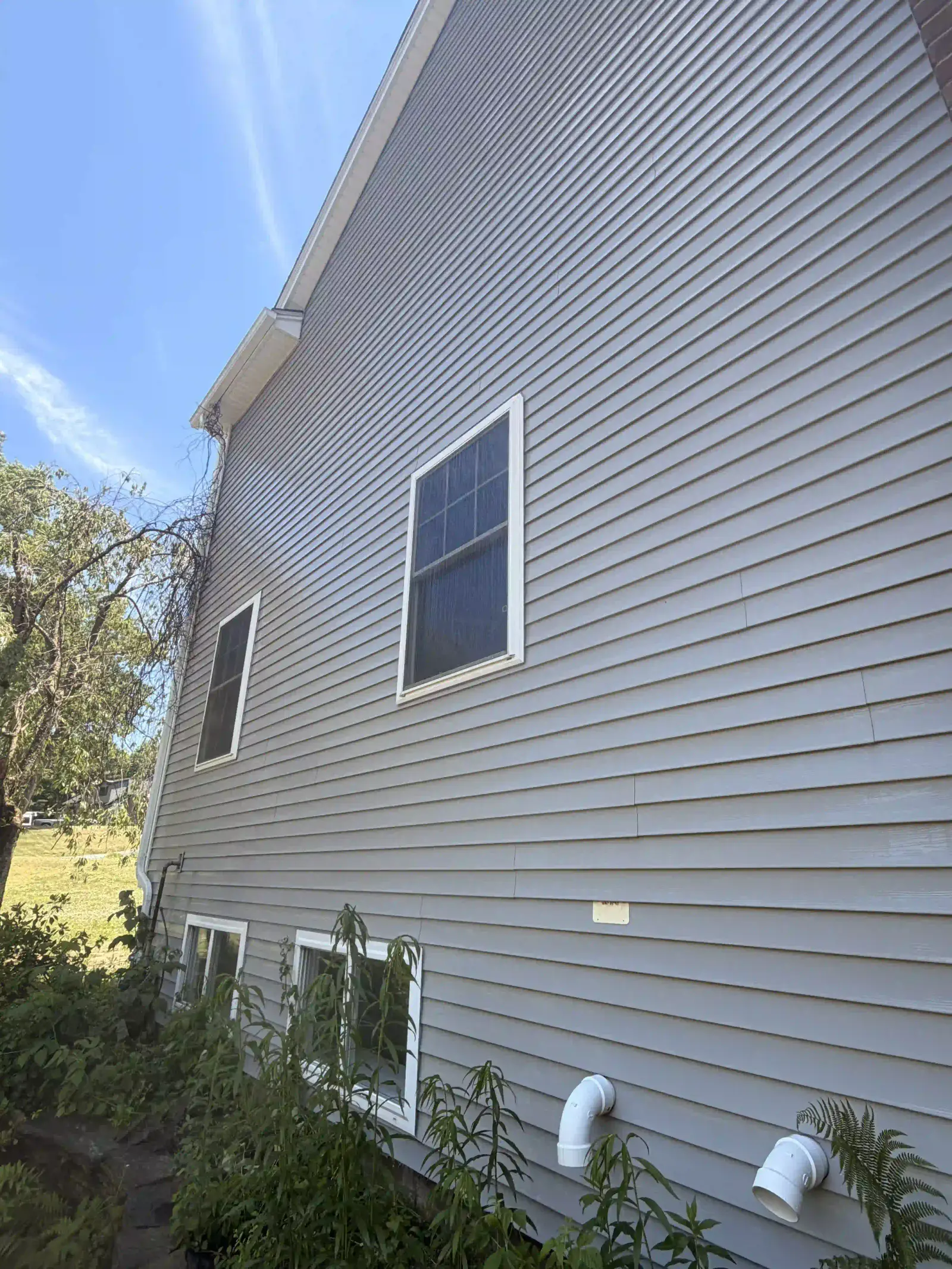 Rotted fascia board next to a clogged gutter